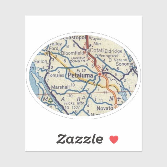 Petaluma CA vintage Map Sticker (Sheet)