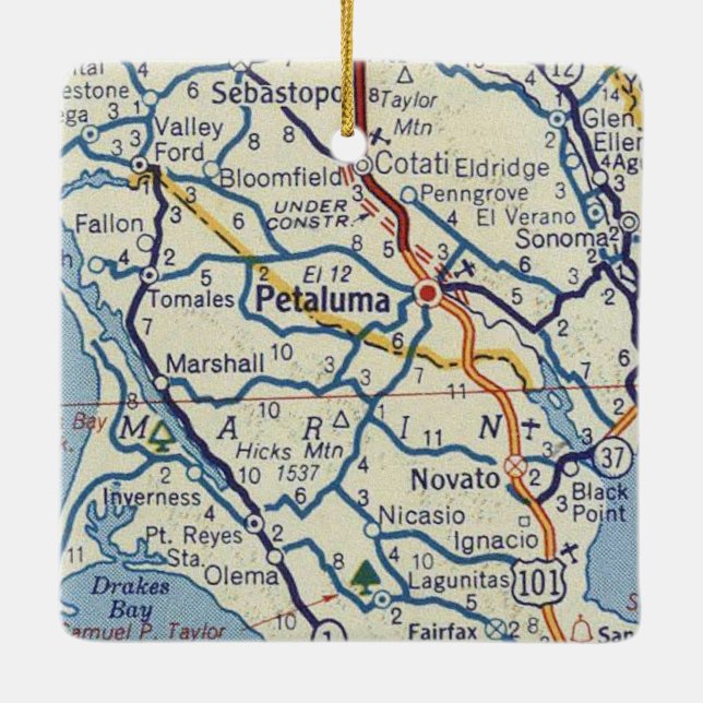 Petaluma Classic Map Ceramic Ornament (Back)