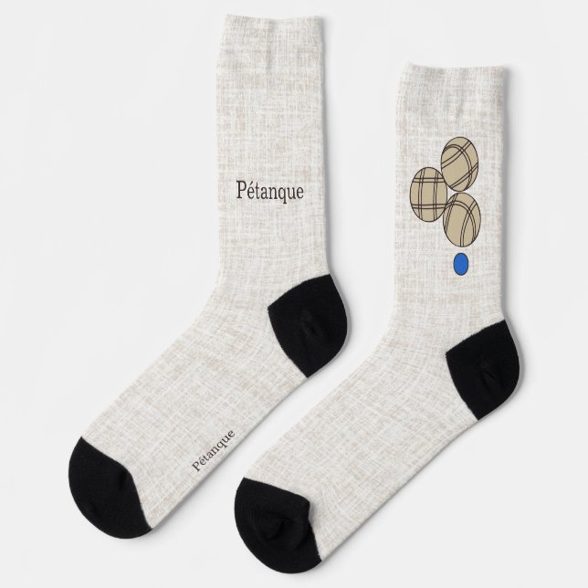 Pétanque, three balls on a beige linen design socks (Left)