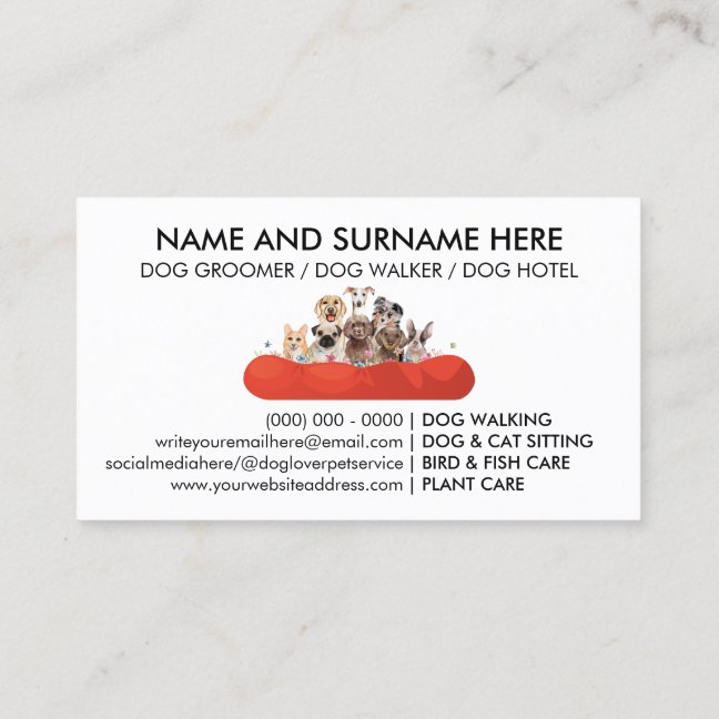Petcare veterinary PetSitter Walker dog hotel shop Business Card