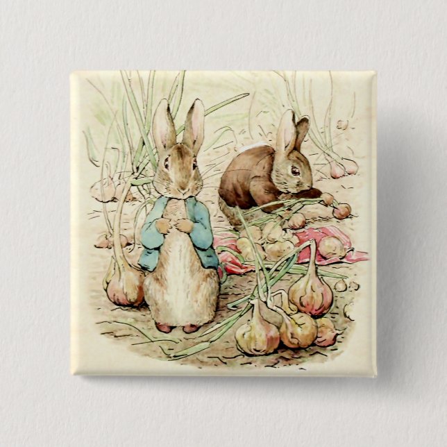 Peter and Benjamin Gather Onions by Beatrix Potter Button (Front)