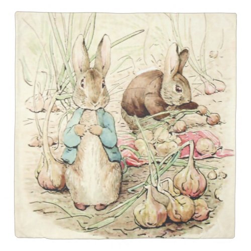 Peter and Benjamin Gather Onions by Beatrix Potter Duvet Cover