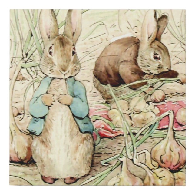 Peter and Benjamin Gather Onions by Beatrix Potter Faux Canvas Print (Front)