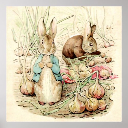 Peter and Benjamin Gather Onions by Beatrix Potter Poster