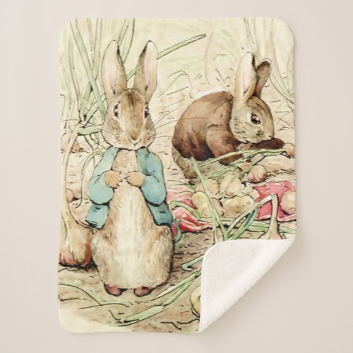 Peter and Benjamin Gather Onions by Beatrix Potter Sherpa Blanket