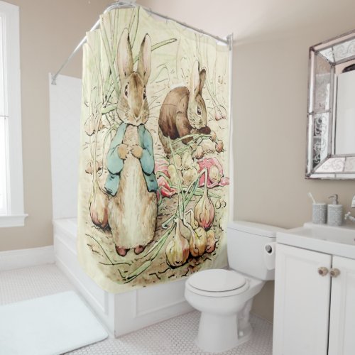 Peter and Benjamin Gather Onions by Beatrix Potter Shower Curtain