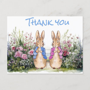 Peter and Flopsy in their garden Postcard