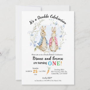 Peter and Flopsy Rabbit Siblings Birthday Invitation