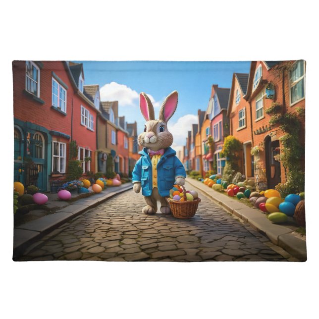 Peter Easter Bunny Easter Egg Basket Cloth Placemat (Front)
