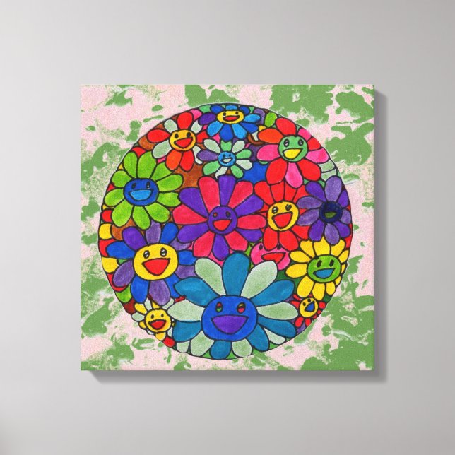 "peter max art style"smiling flowers ball canvas (Front)