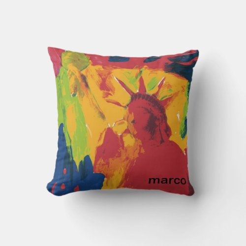 Peter Max colorful watercolor Statue of liberty Throw Pillow