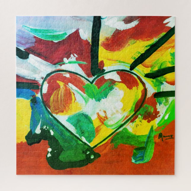Peter Max style colorful watercolor Abstract Heart Jigsaw Puzzle (Vertical)