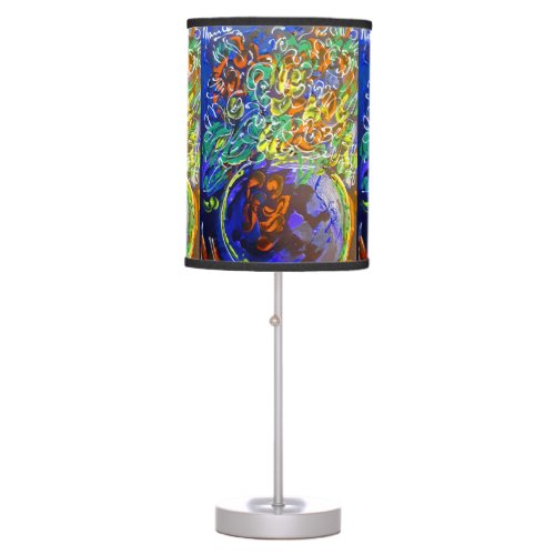 Peter Max style colorful watercolor Vase flowers Table Lamp