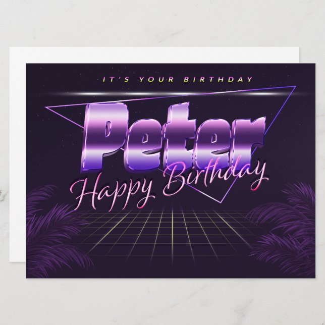 Peter Name First name lila retro card Birthday (Front/Back)