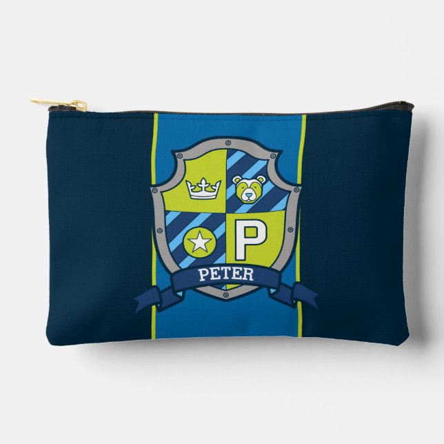 Peter name meaning bear green blue knights crest accessory pouch (Front)