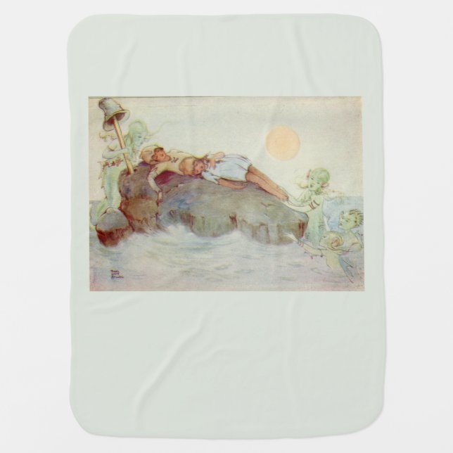 Peter Pan and Wendy Asleep with Mermaids green Stroller Blanket (Front)