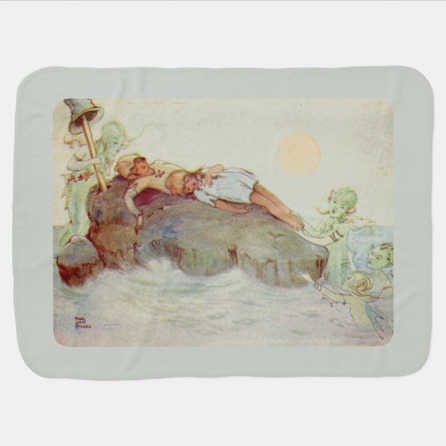 Peter Pan and Wendy Asleep with Mermaids Receiving Blanket (Horizontal)