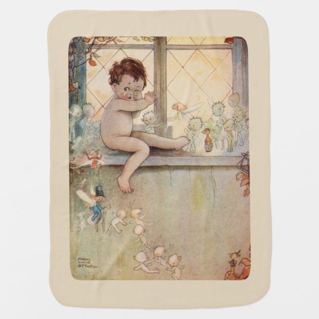 Peter Pan at window - fairies -beige background Baby Blanket (Front)