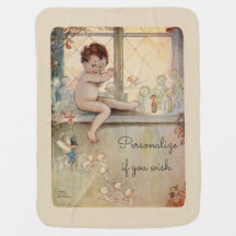 Peter Pan at window - fairies -beige background