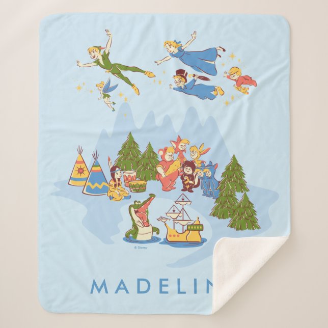 Peter Pan Flying over Neverland Sherpa Blanket (Front)