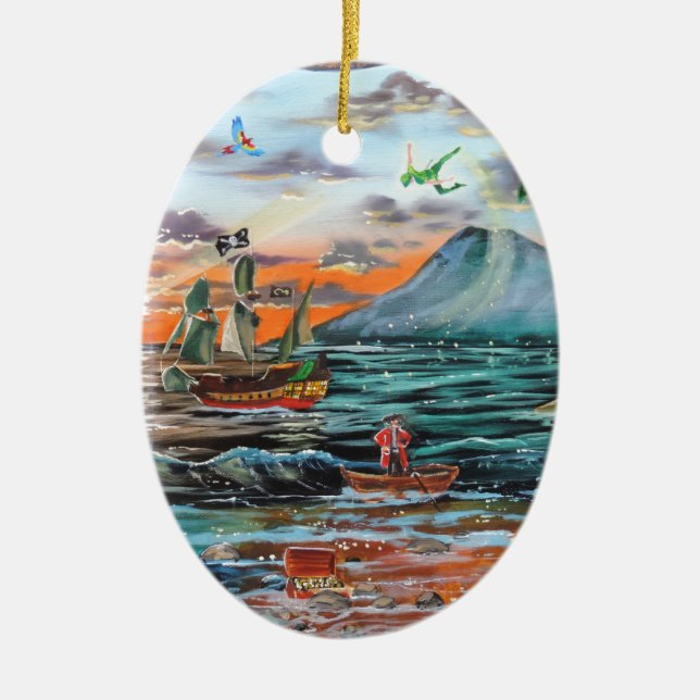 Peter Pan Hook's cove Tinker Bell painting Ceramic Ornament (Front)