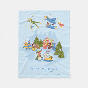 Peter Pan Never Land Scene Custom Birth StatS Fleece Blanket