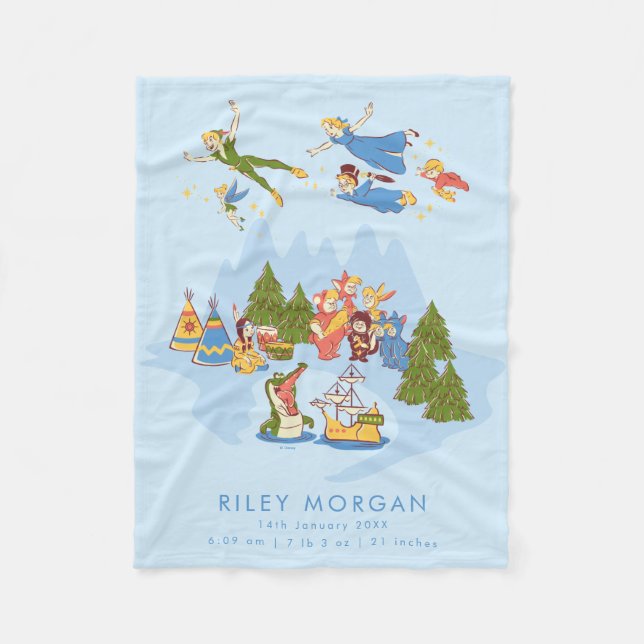 Peter Pan Never Land Scene Custom Birth StatS Fleece Blanket (Front)