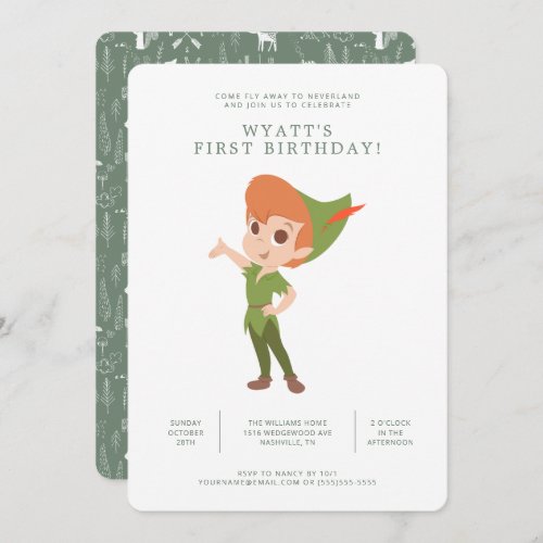 Peter Pan Neverland  First Birthday Invitation