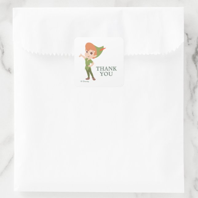 Peter Pan Neverland | First Birthday - Thank You Square Sticker (Bag)