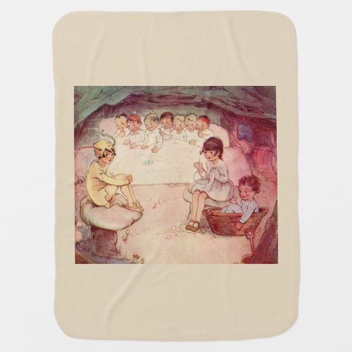 Peter Pan on mushroom Wendy Sewing Lost Boys beige Stroller Blanket