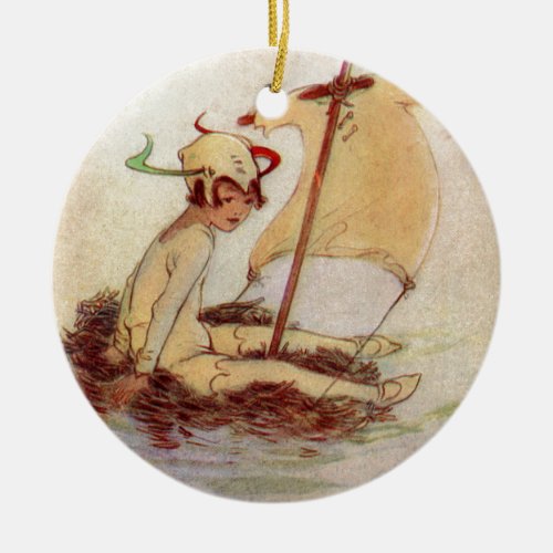 Peter Pan on Nest Raft Ceramic Ornament