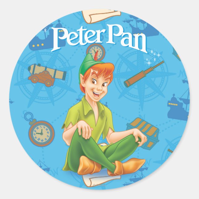 Peter Pan Sitting Down Classic Round Sticker (Front)