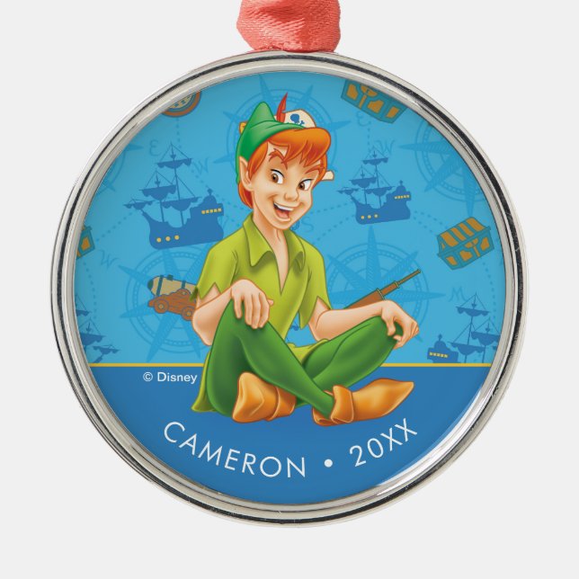 Peter Pan Sitting Down Metal Ornament (Front)