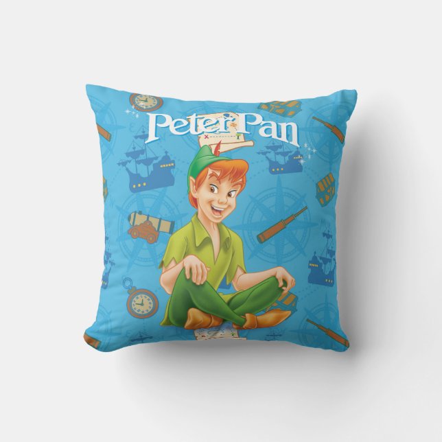 Peter Pan Sitting Down Throw Pillow (Front)