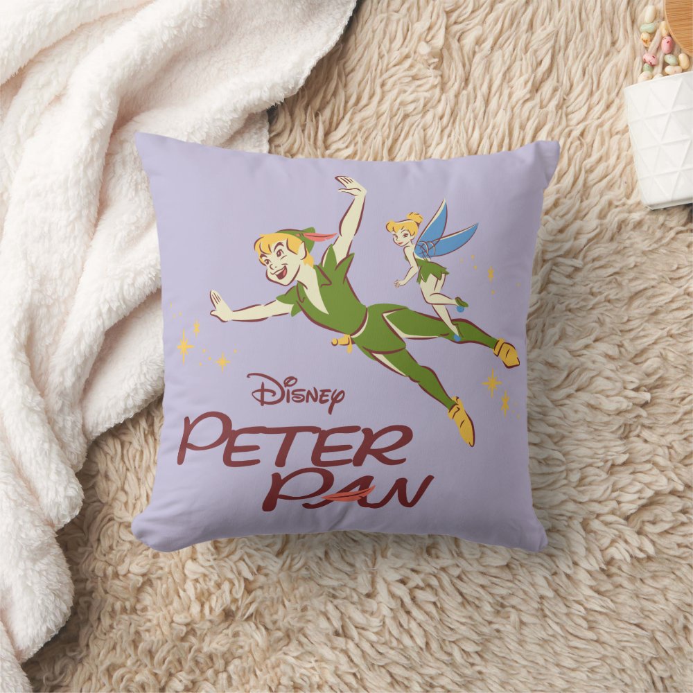 Peter Pan And Tinkerbell Disney Throw Pillow, Disney Fan Gift, Disney Decor