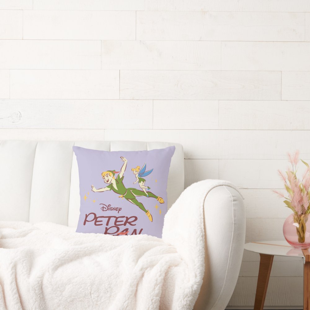 Peter Pan And Tinkerbell Disney Throw Pillow, Disney Fan Gift, Disney Decor