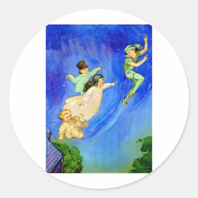 PETER PAN, WENDY, JOHN AND MICHAEL FLY AWAY CLASSIC ROUND STICKER (Front)