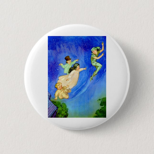 PETER PAN, WENDY, JOHN AND MICHAEL FLY AWAY PINBACK BUTTON (Front)