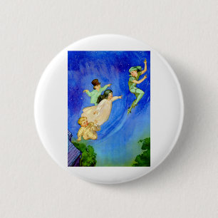 PETER PAN, WENDY, JOHN AND MICHAEL FLY AWAY PINBACK BUTTON