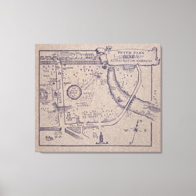 Peter Pan's Map of Kensington Gardens Canvas Print (Front)