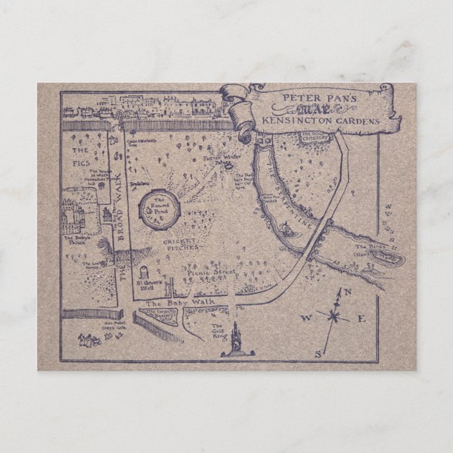 Peter Pan's Map of Kensington Gardens Postcard (Front)