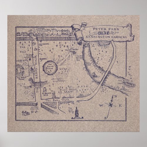 Peter Pans Map of Kensington Gardens Poster
