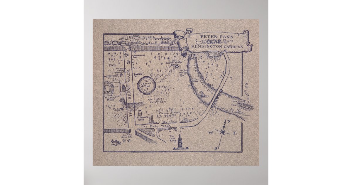 Peter Pan's Map of Kensington Gardens Poster | Zazzle