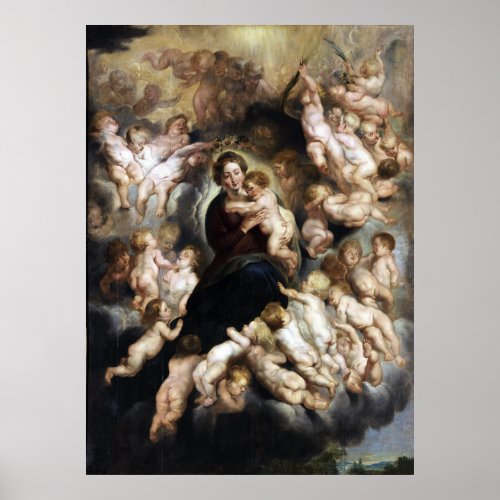 Peter Paul Rubens Maria with Child in Angel Wreath Poster