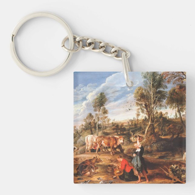 Peter Paul Rubens Milkmaids with Cattle in a Lands Keychain (Front)