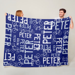 Peter Personalized Name and Bikes Dark-Blue Fleece Blanket
