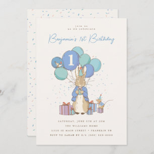 Peter Rabbit 1st Birthday Blue Confetti Invitation