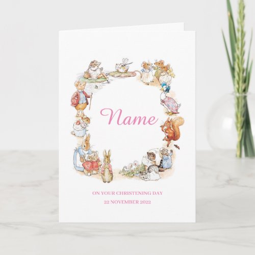 Peter Rabbit and friends Christening card _ Pink