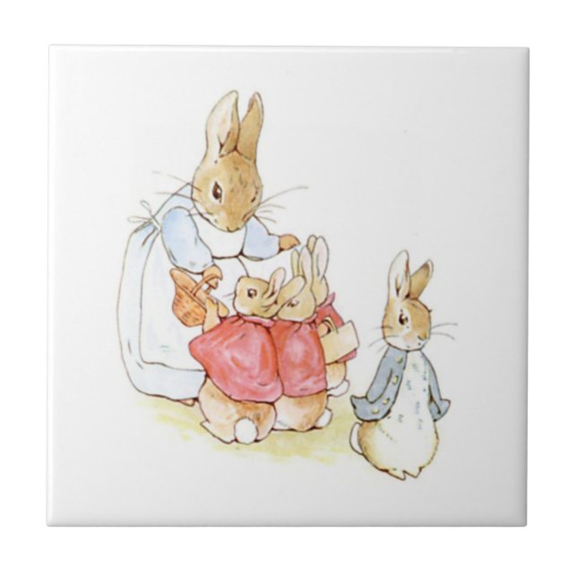 Peter Rabbit and his Sisters (by Beatrix Potter) Ceramic Tile (Front)