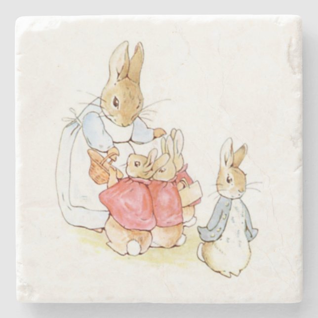 Peter Rabbit and his Sisters (by Beatrix Potter) Stone Coaster (Front)